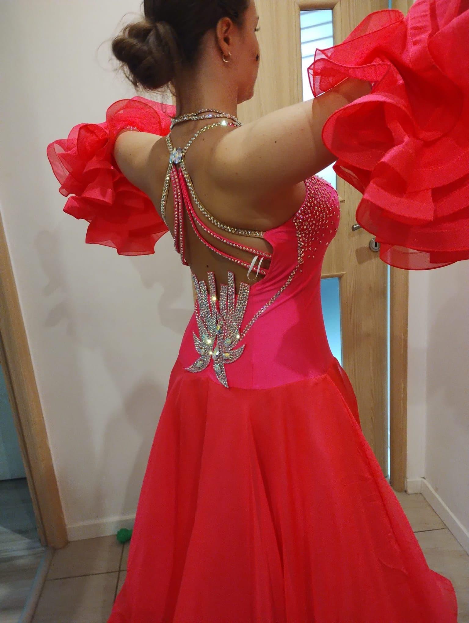 Pink Standard Dress with Swarovski Crystals and Sleeves