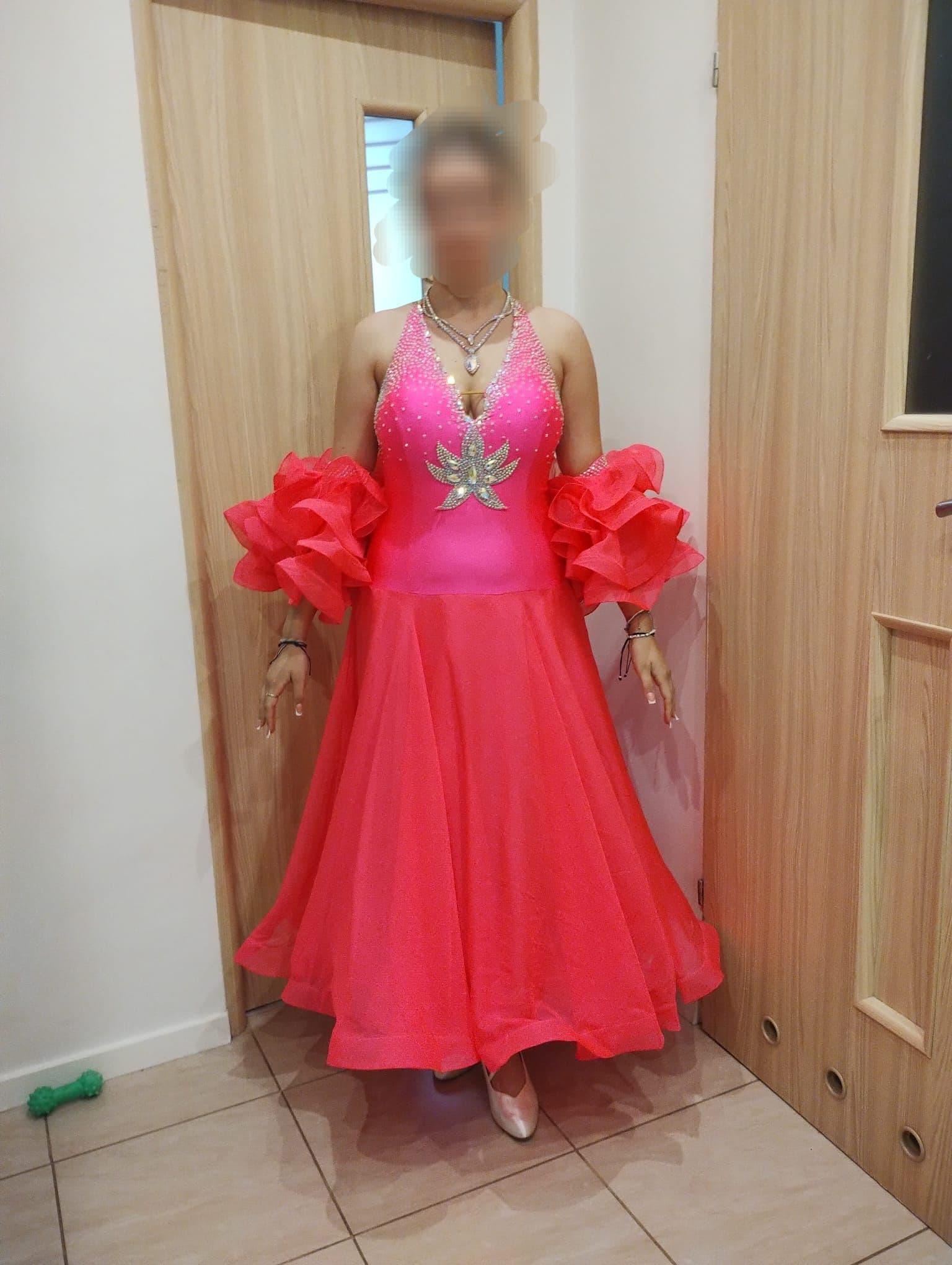 Pink Standard Dress with Swarovski Crystals and Sleeves