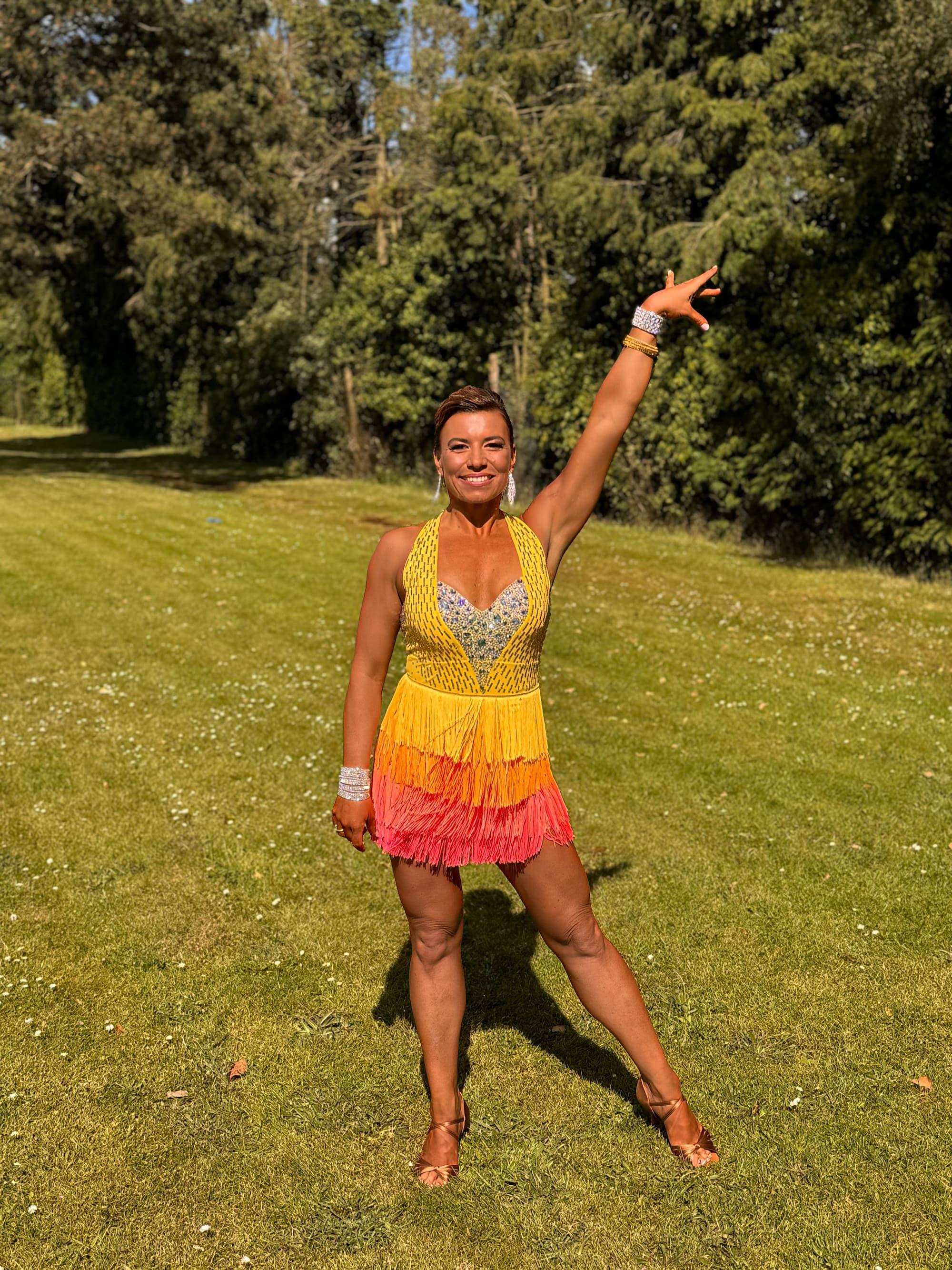 Yellow Latin Dress with Ombre Fringe and Swarovski Crystals