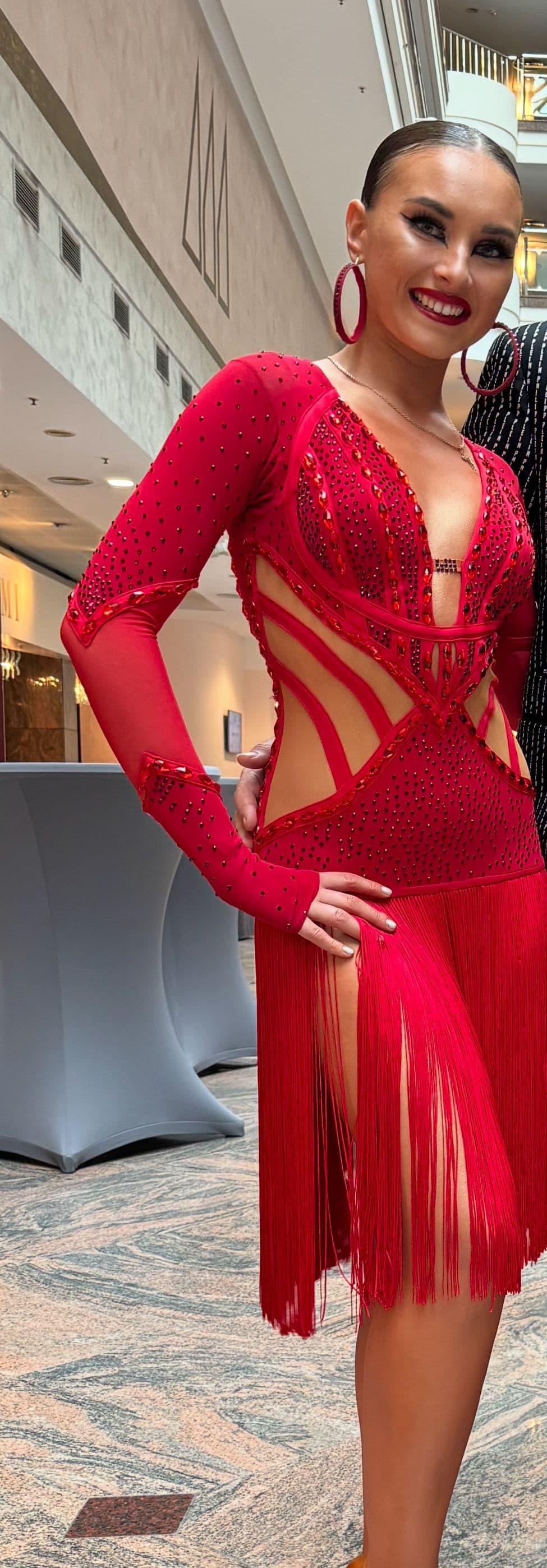 Red Latin Dress with Swarovski Crystals