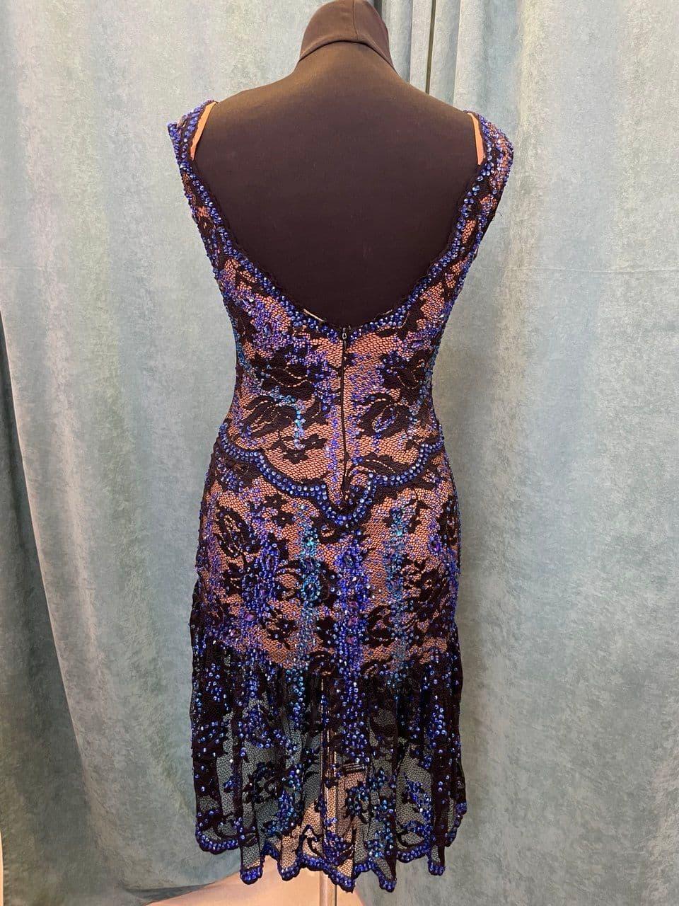 Black Latin Dress with Blue Swarovski Crystals