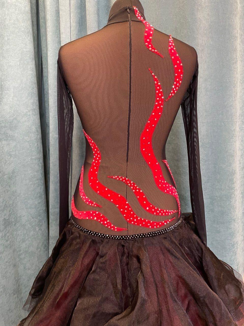 Black and Red Latin Dress with Swarovski Crystals
