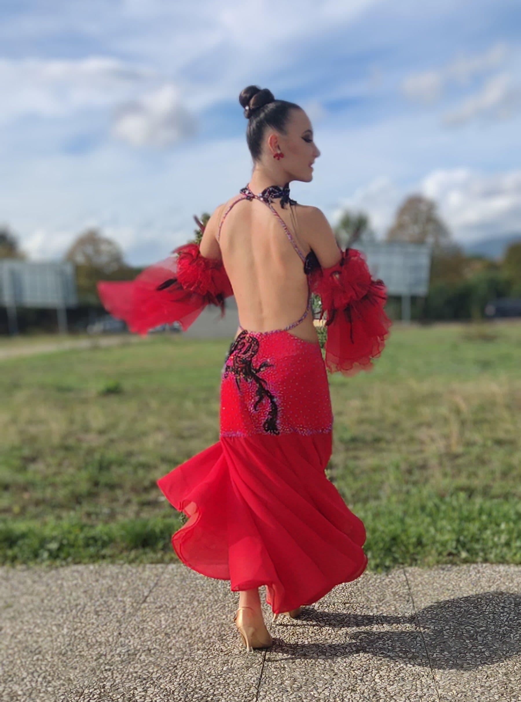 Red Standard Dress with Swarovski Crystals