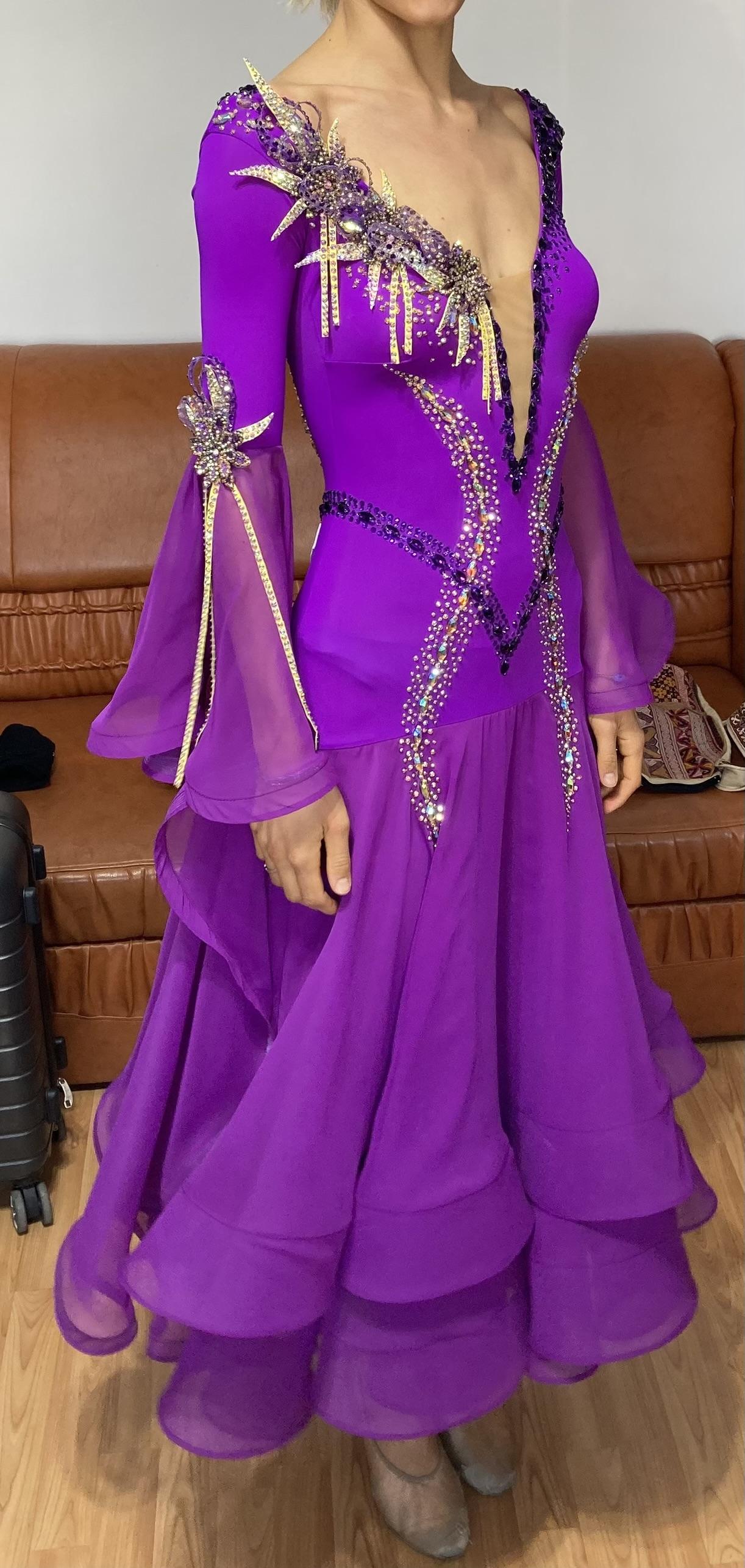 Purple Standard Dress with Flowing Skirt and Deep V Option