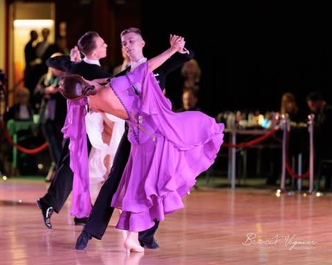 Purple Standard Dress with Flowing Skirt and Deep V Option