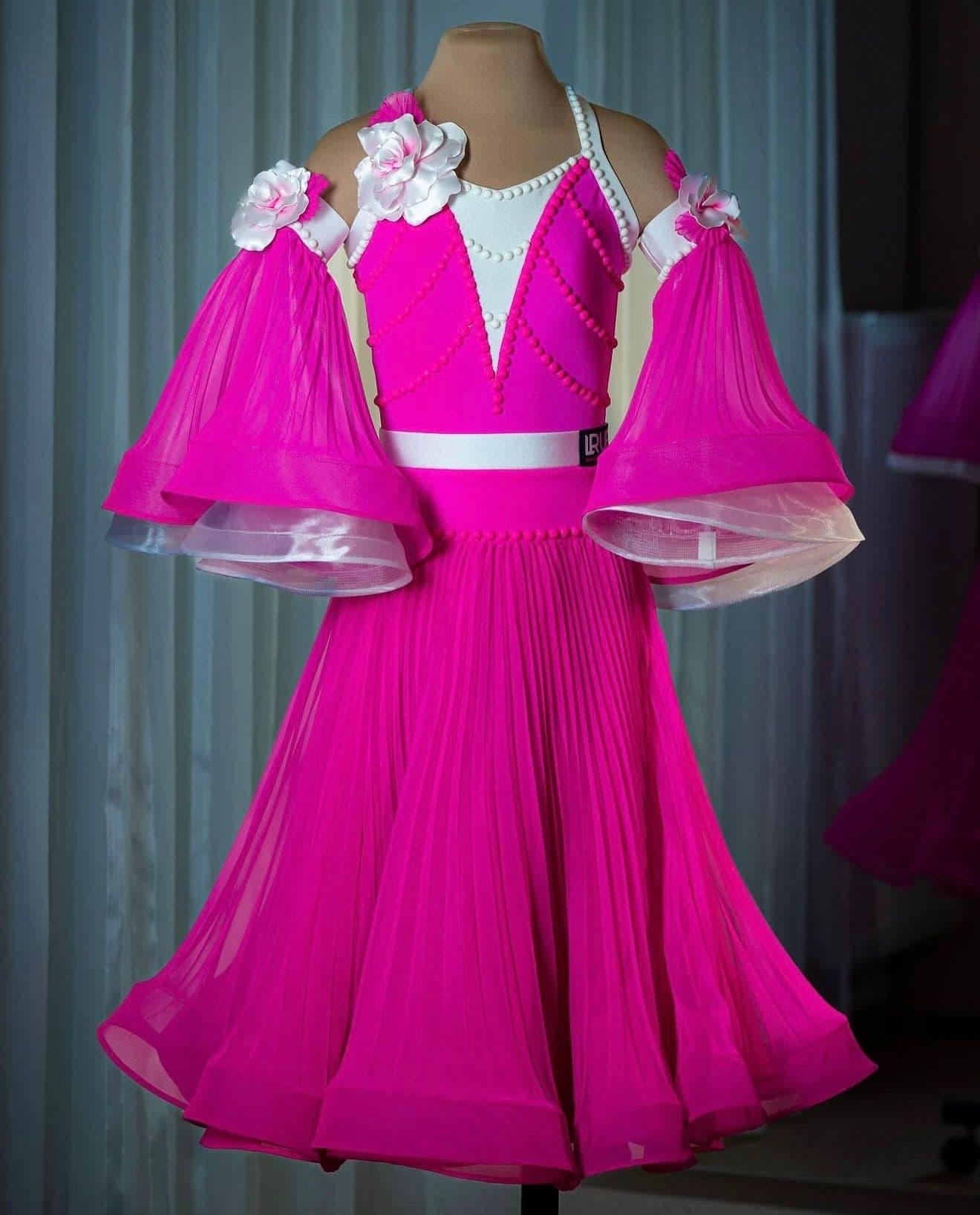 Pink and White Standard Dress with Pearl Decorations