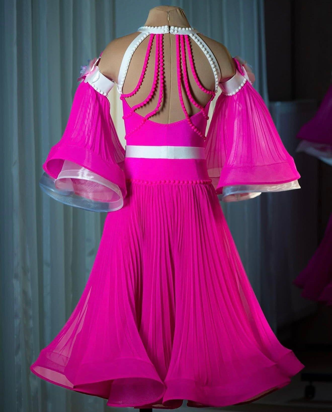 Pink and White Standard Dress with Pearl Decorations