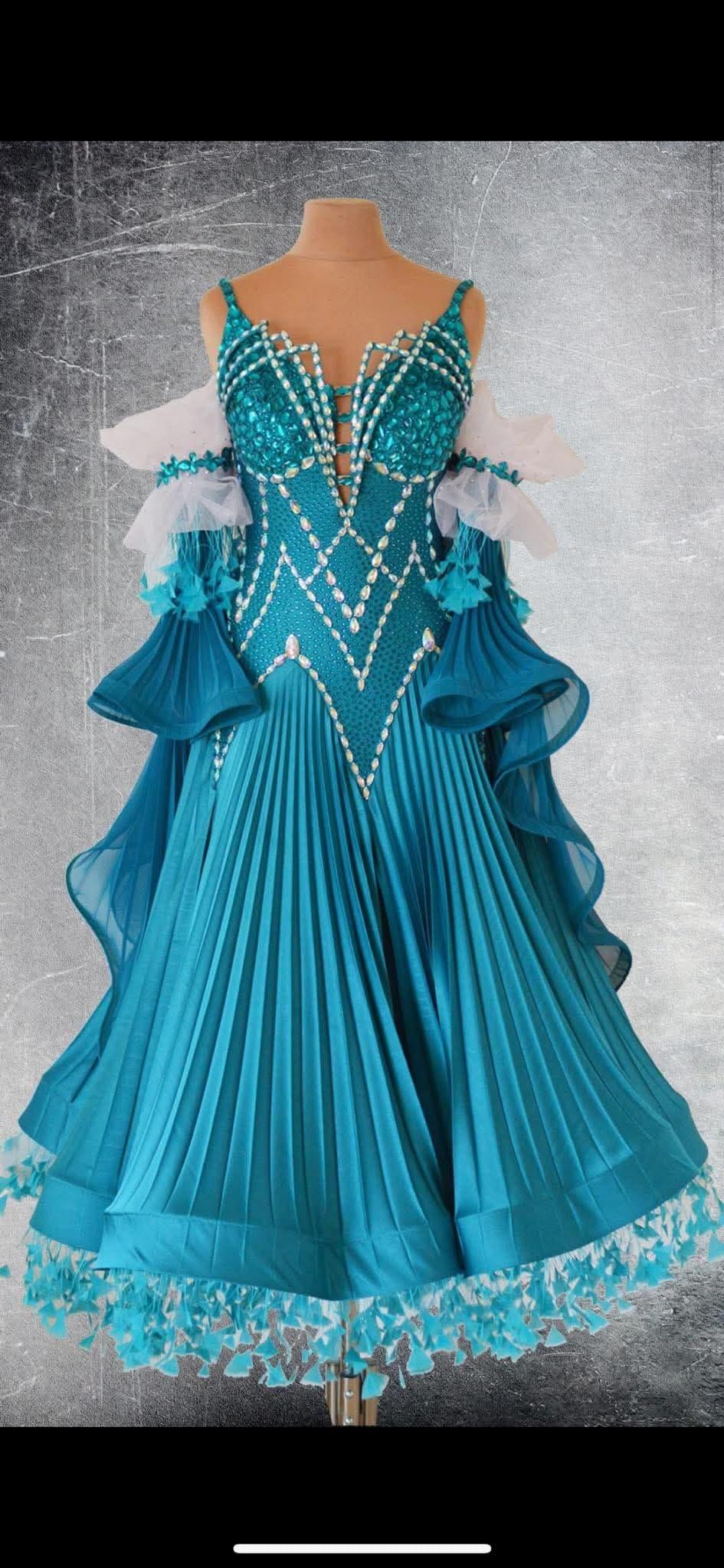 Teal Standard Dress with Swarovski Crystals