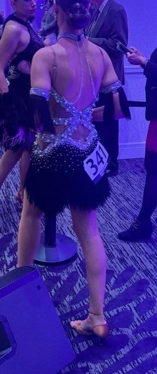 Black Latin Dress with Swarovski Crystals and Fringe