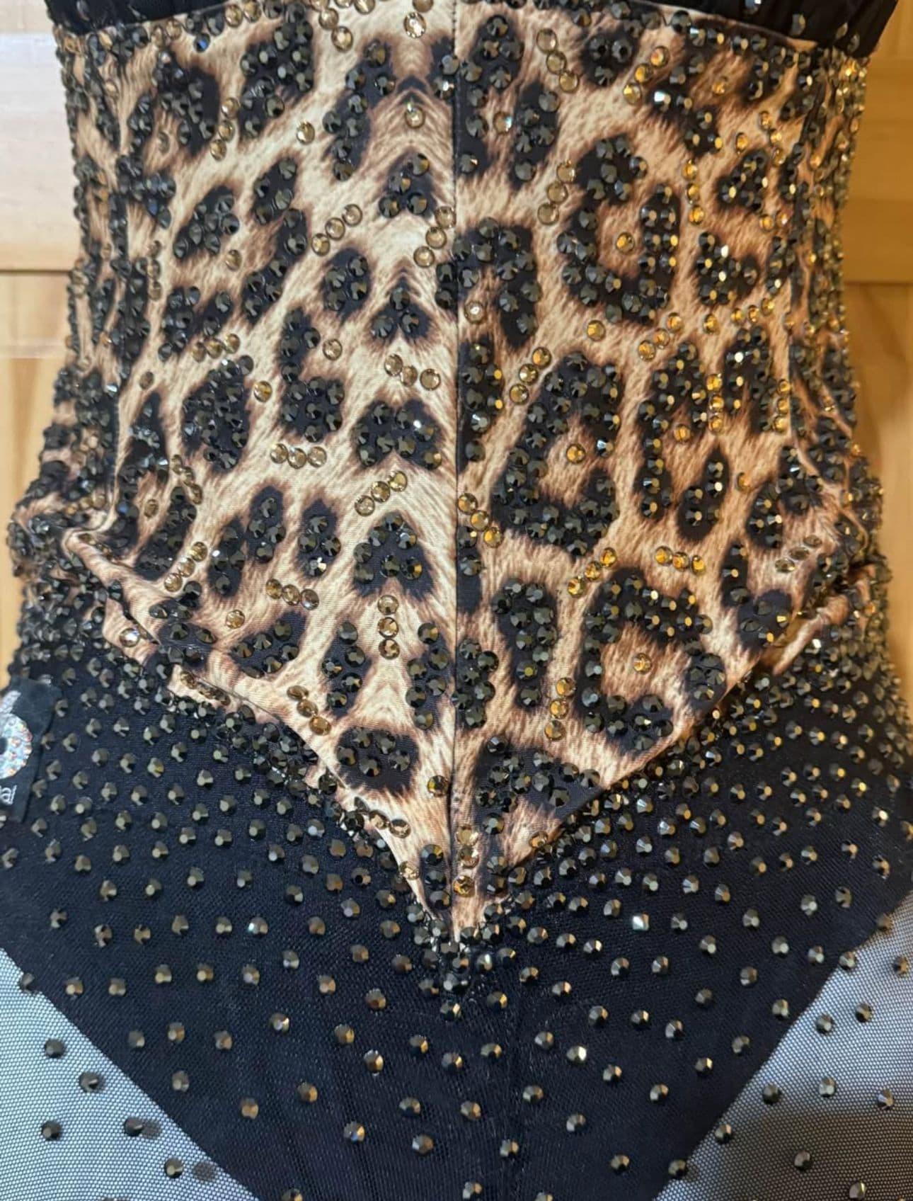 Black and Leopard Latin Dress with Swarovski Crystals by FB International