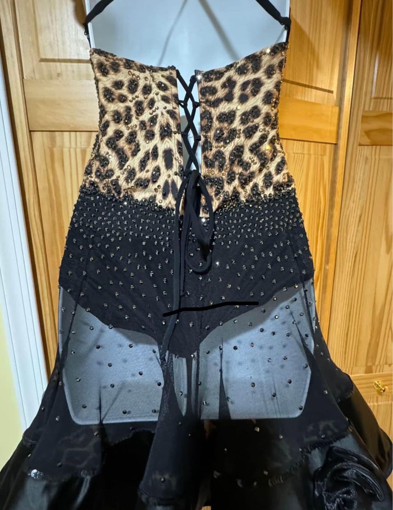 Black and Leopard Latin Dress with Swarovski Crystals by FB International