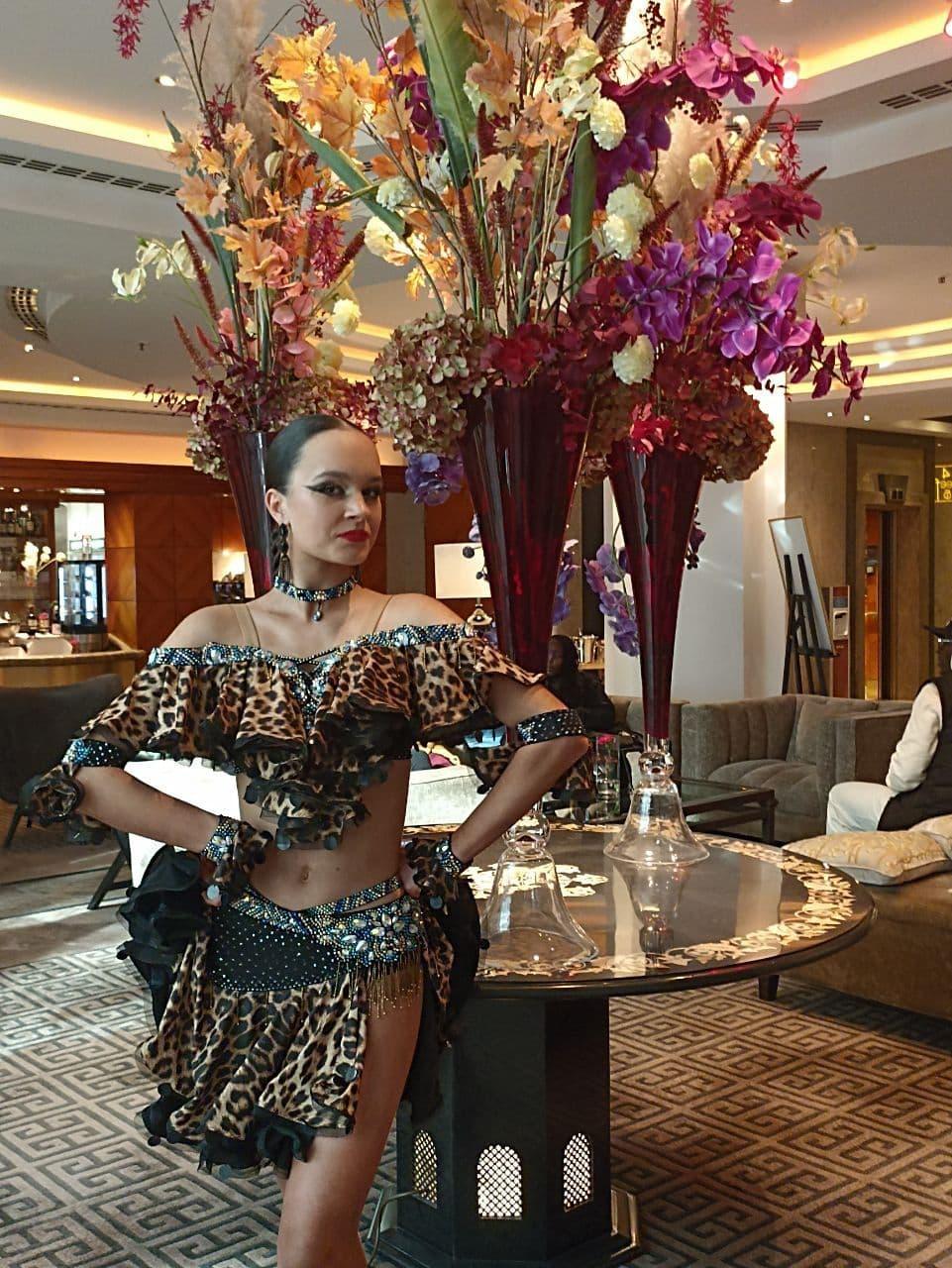 Leopard Latin Dress with Stones and Ruffles Details