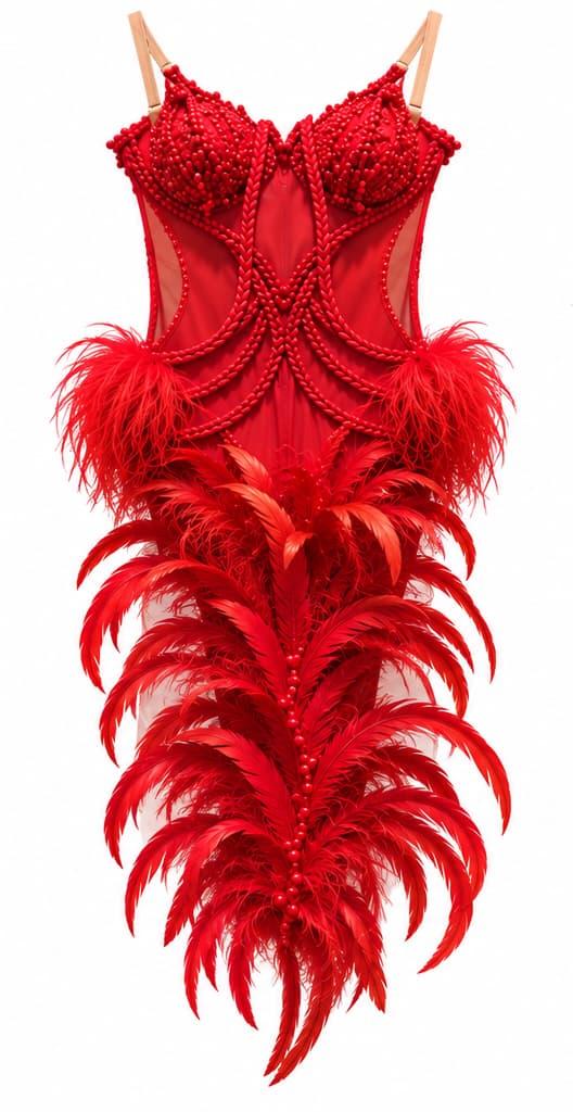 Red Latin Dress with Gloves, Earrings and Bracelets