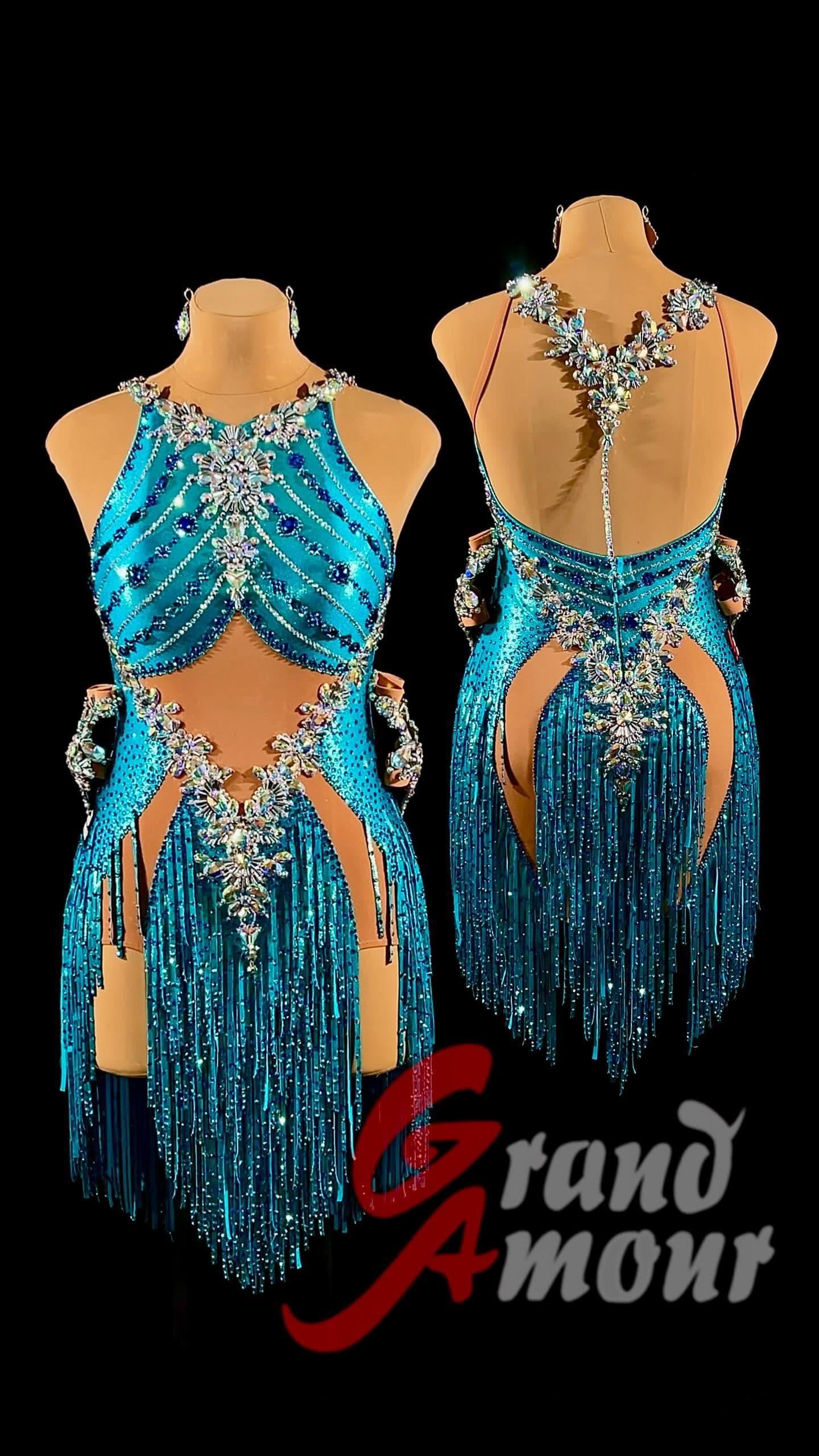 Blue Latin Dress with Swarovski Crystals