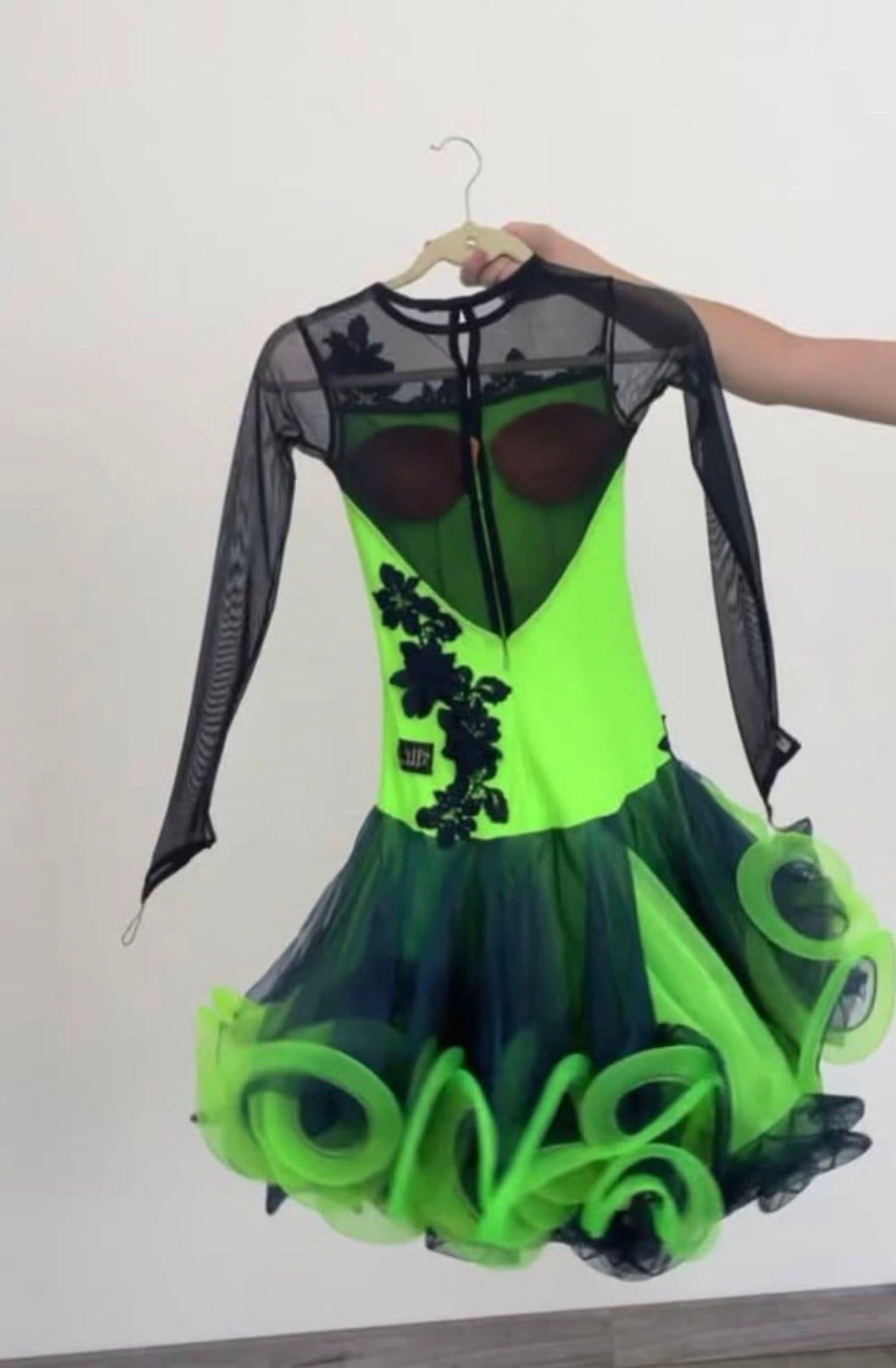 Blue Green Latin Dress with Minimal Elegant Design