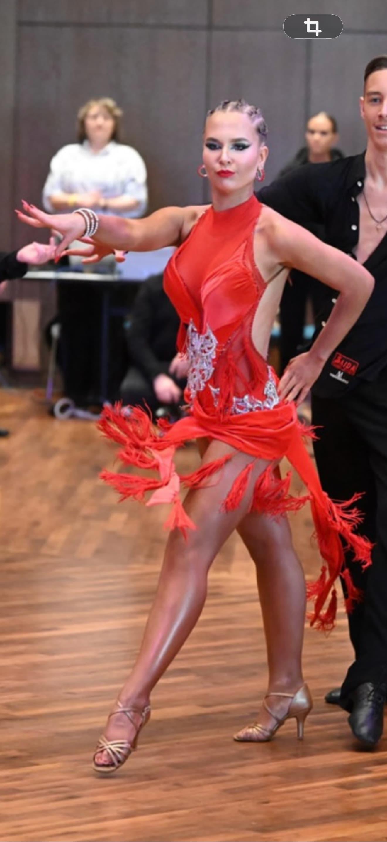 Red Latin Dress with Swarovski Crystals Details