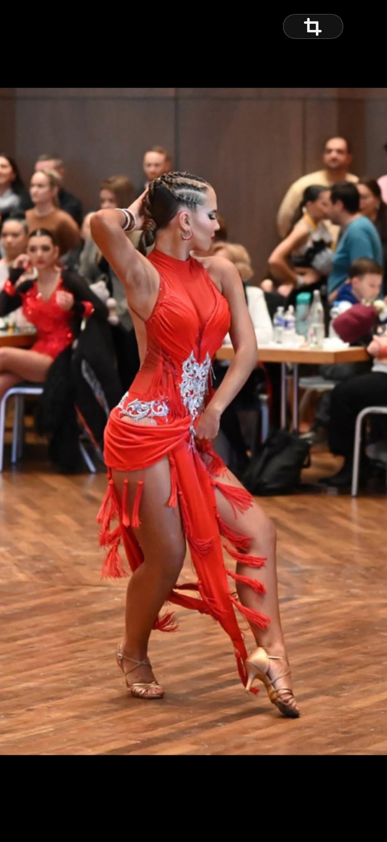 Red Latin Dress with Swarovski Crystals Details