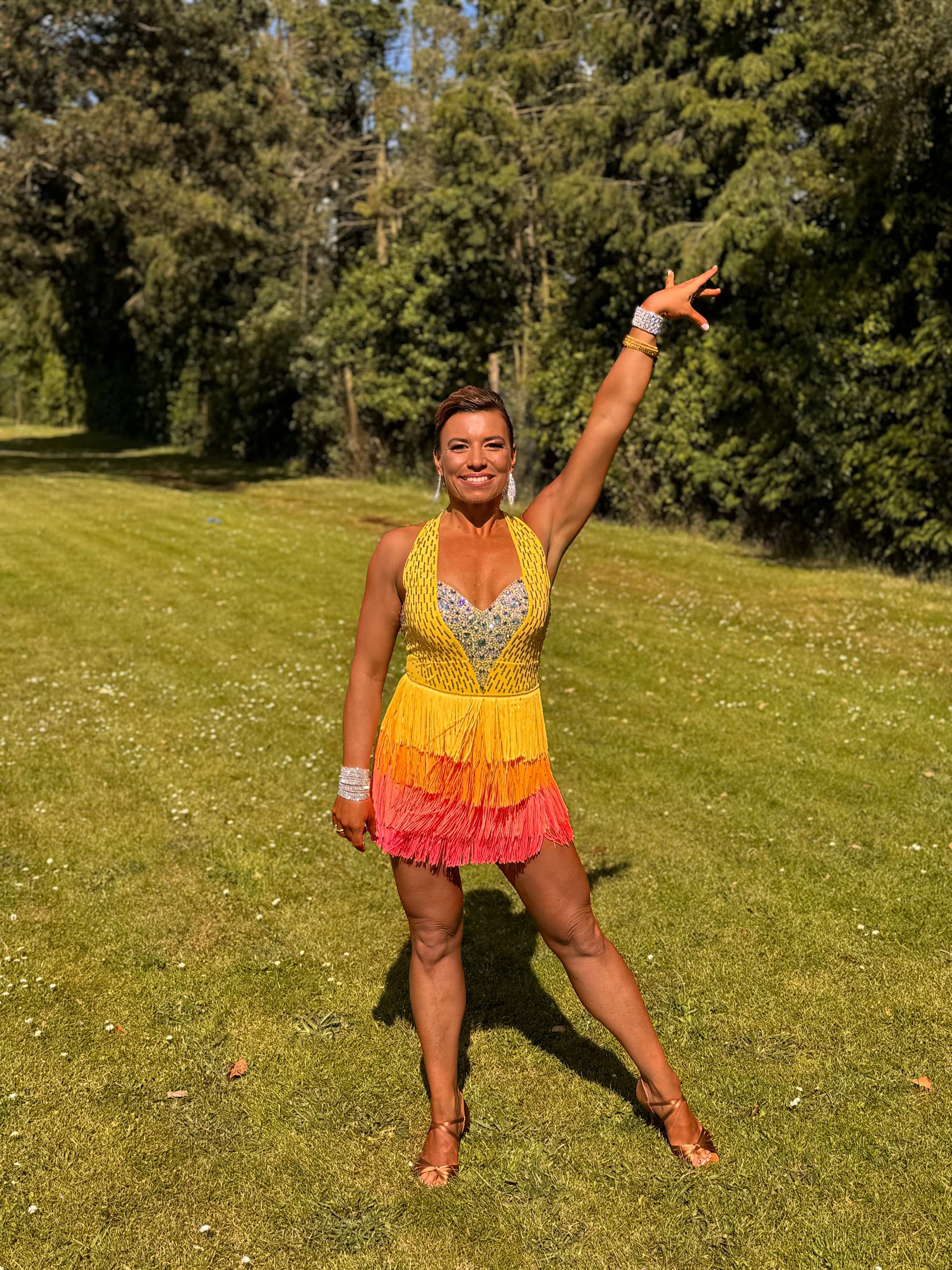Yellow Latin Dress with Ombre Fringe and Swarovski Crystals - 3
