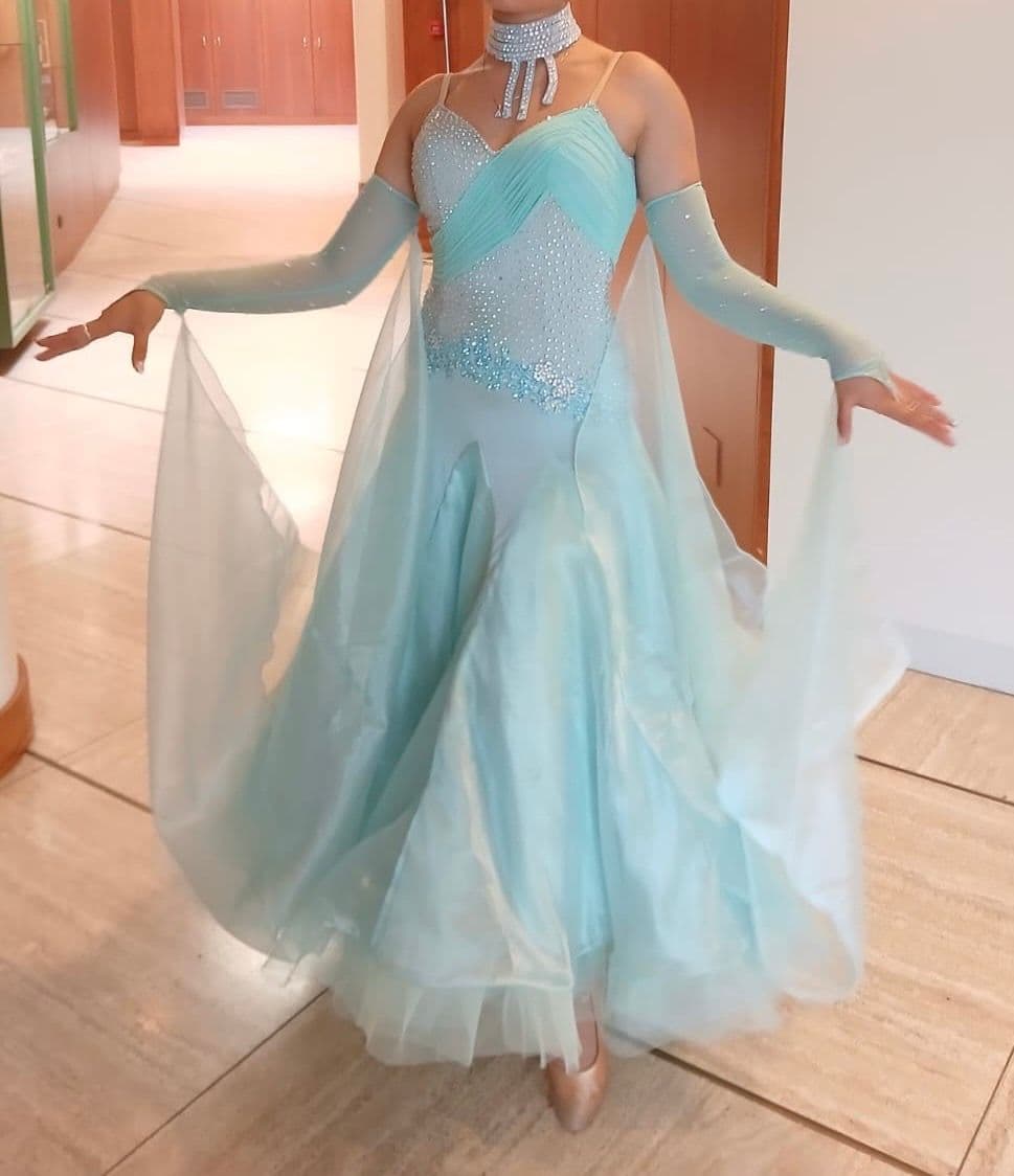 Turquoise Standard Dress with Swarovski Crystals and Elegant Details - 2