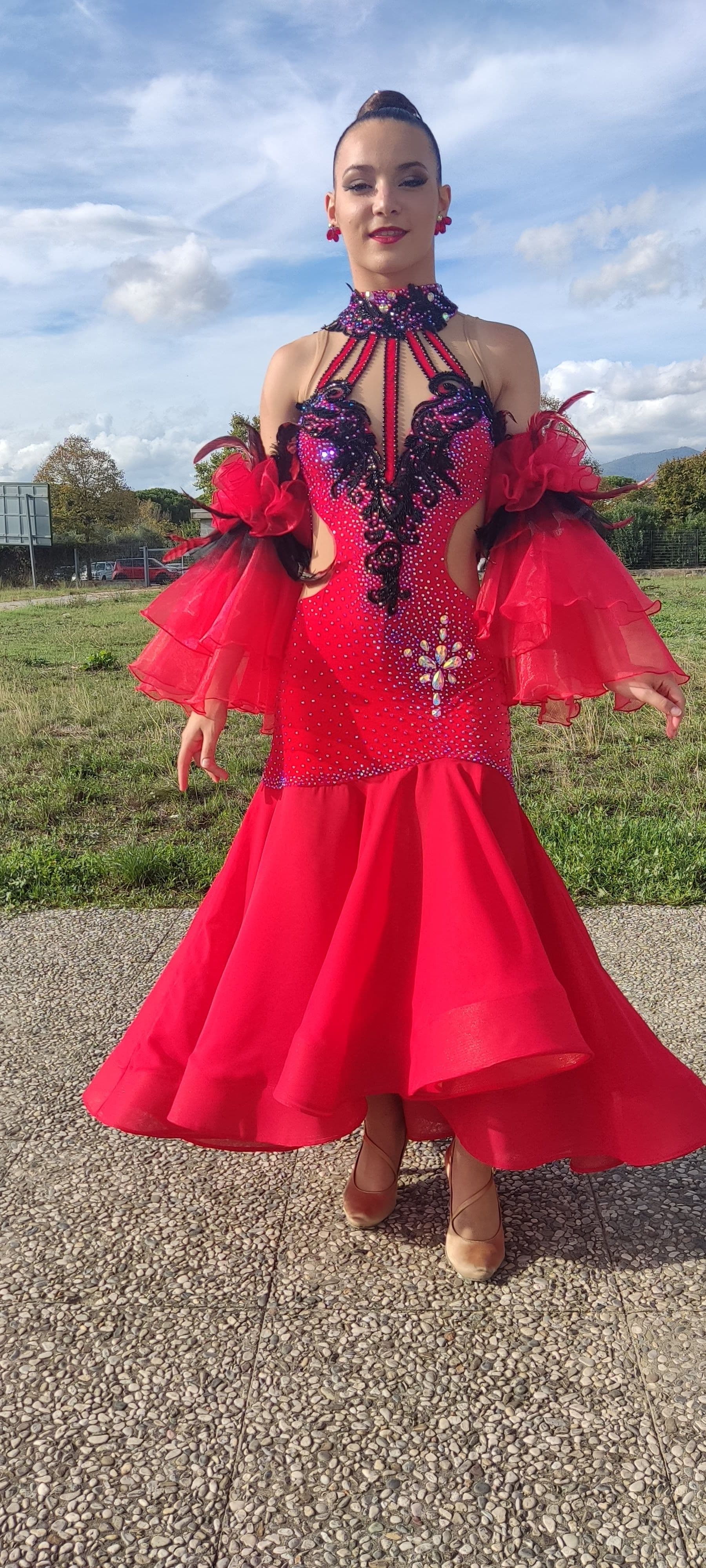 Red Standard Dress with Swarovski Crystals - 1