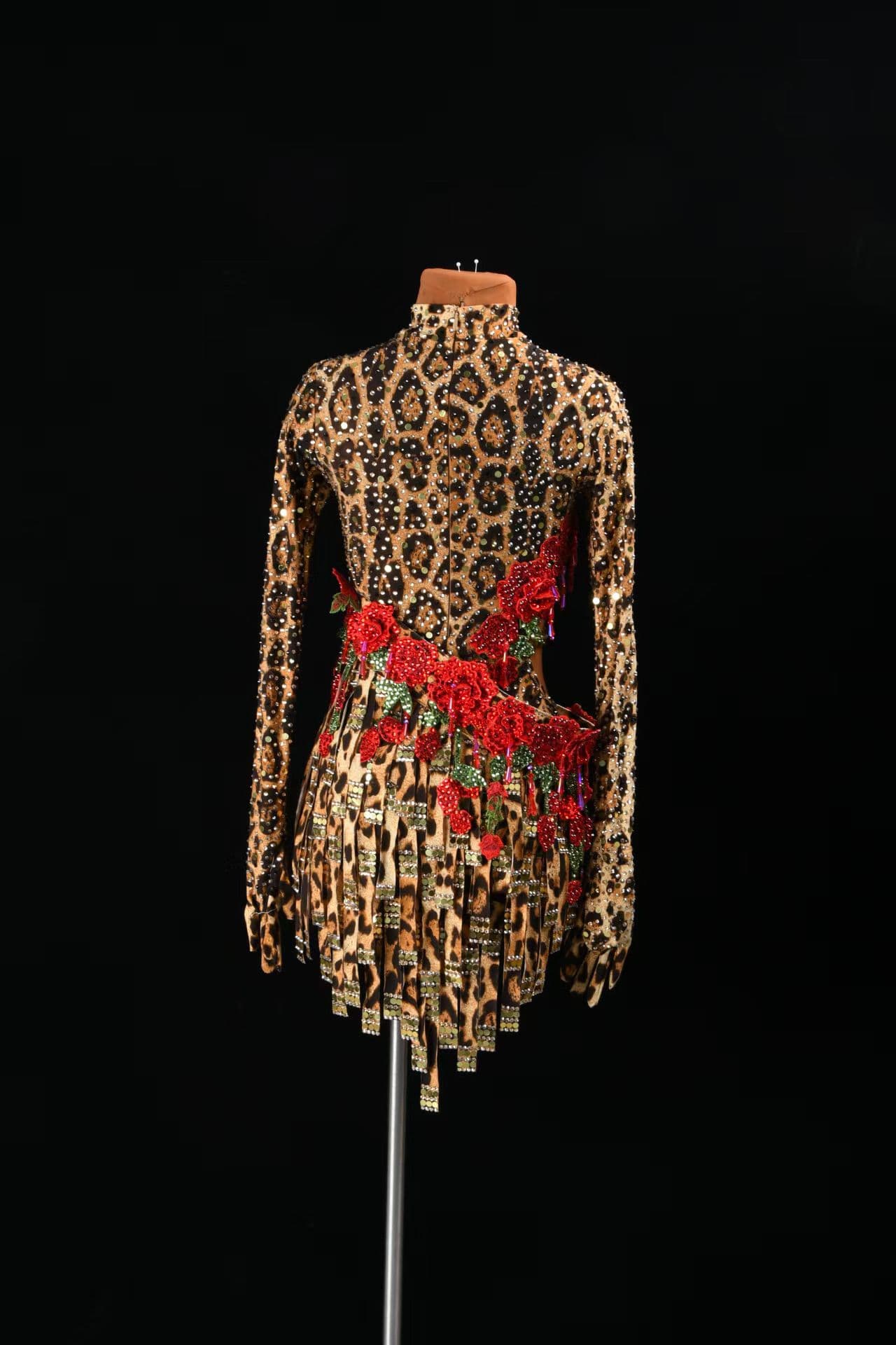 Leopard Latin Dress with Red Roses and Swarovski Crystals - 3