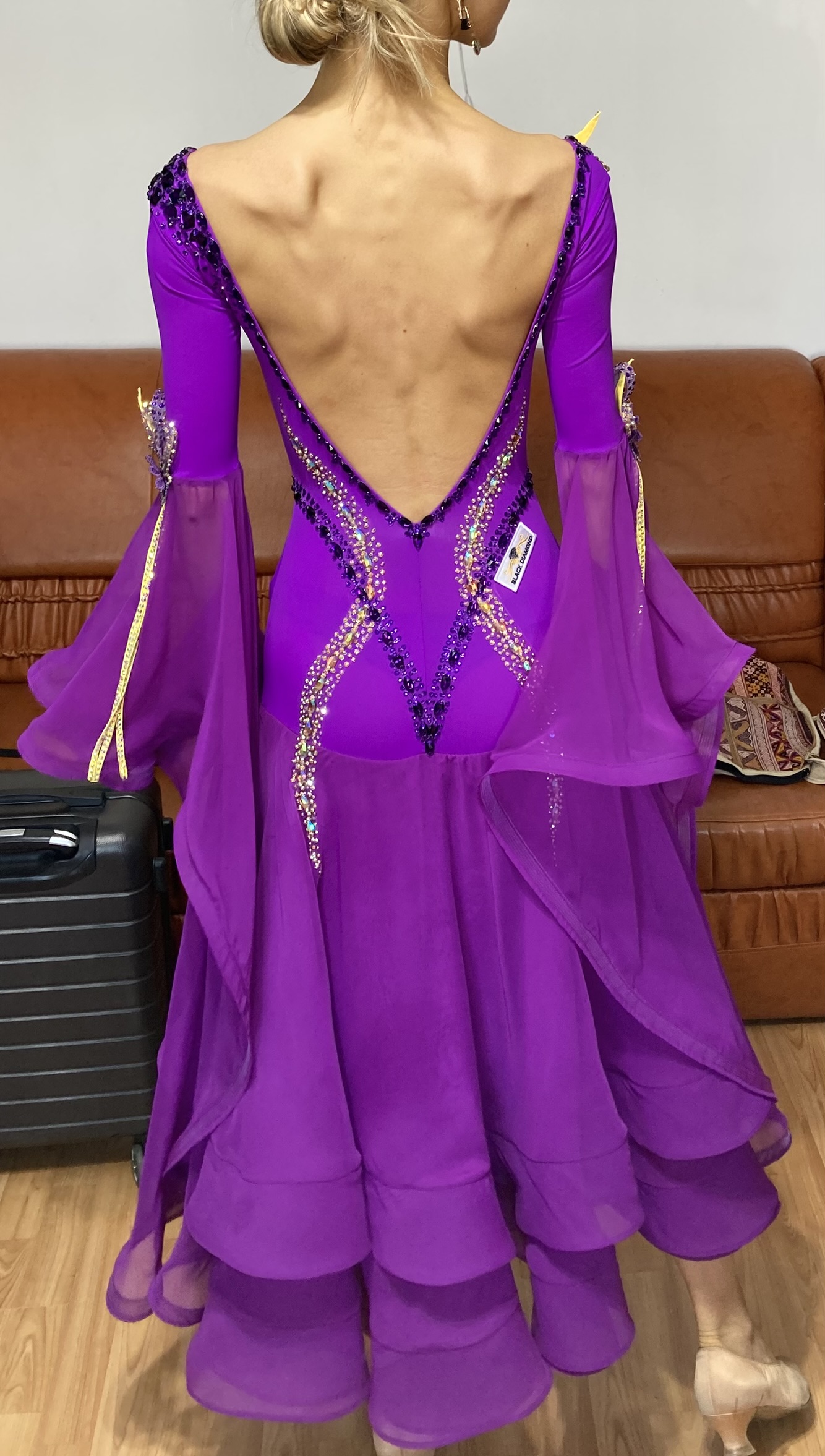 Purple Standard Dress with Flowing Skirt and Deep V Option - 4