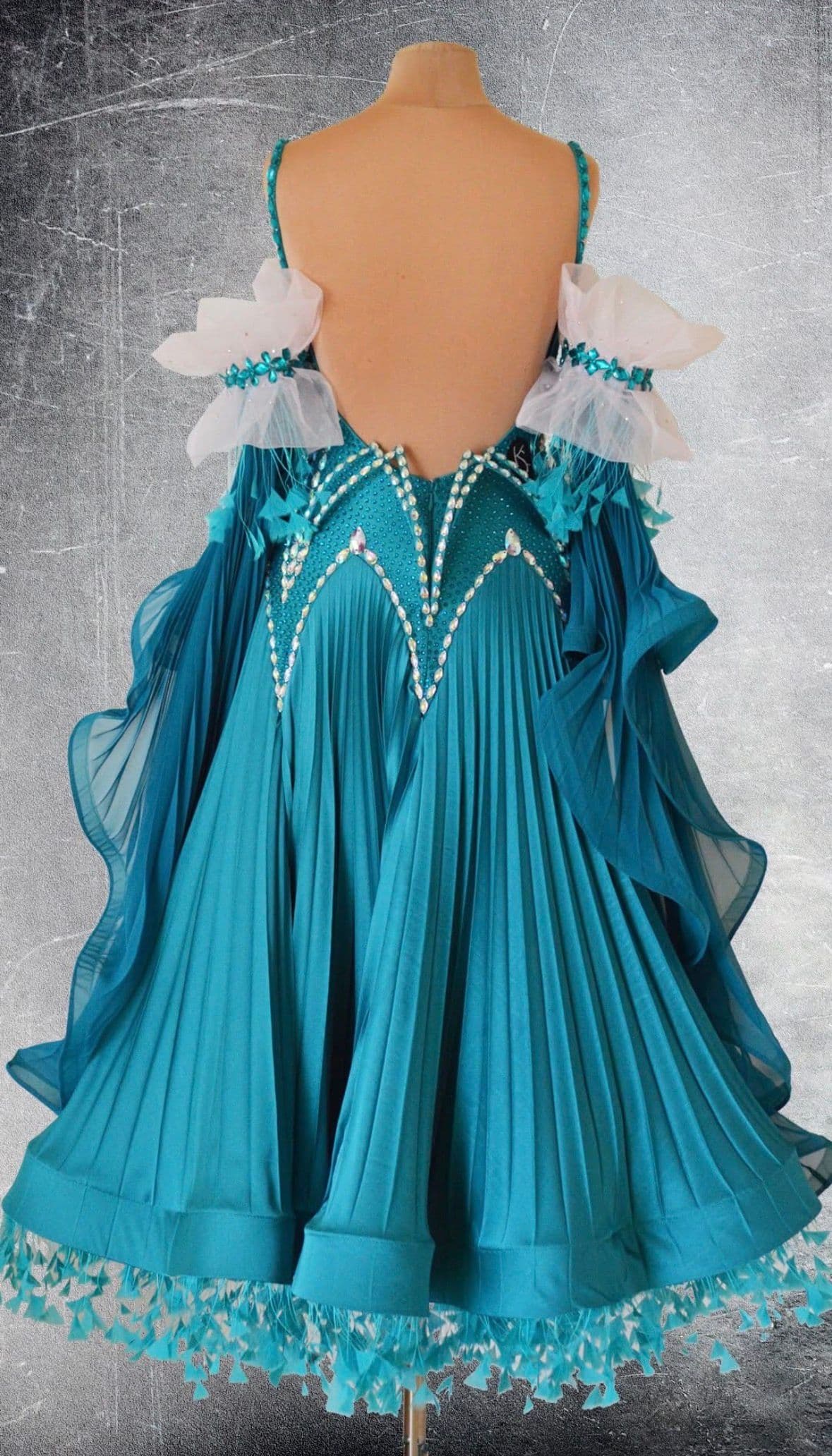 Teal Standard Dress with Swarovski Crystals - 2