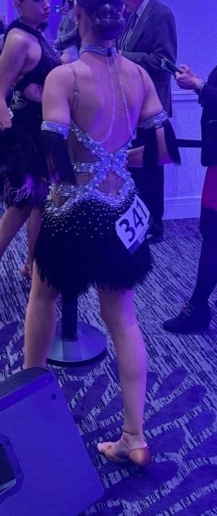 Black Latin Dress with Swarovski Crystals and Fringe - 3