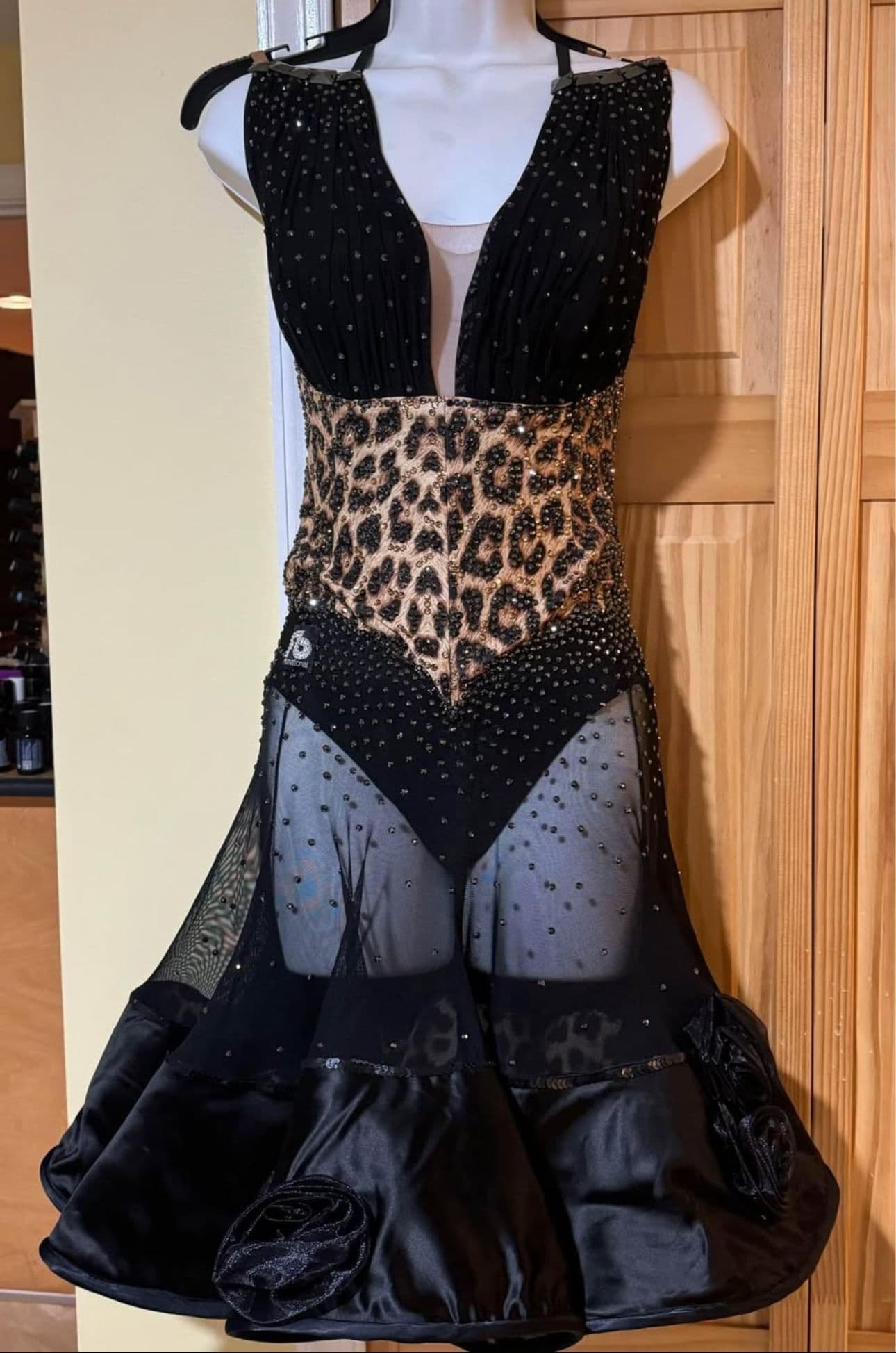 Black and Leopard Latin Dress with Swarovski Crystals by FB International - 1