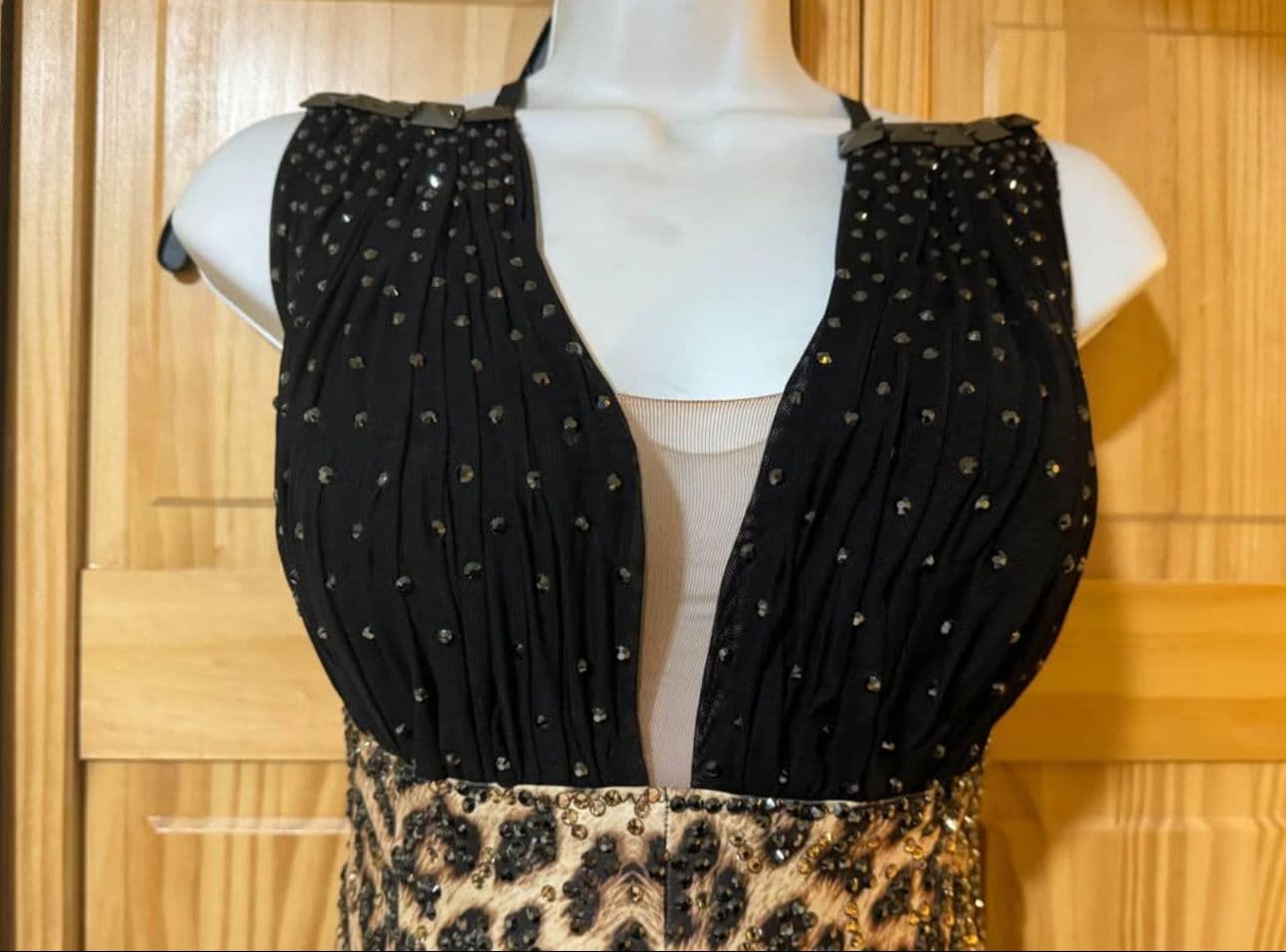 Black and Leopard Latin Dress with Swarovski Crystals by FB International - 4