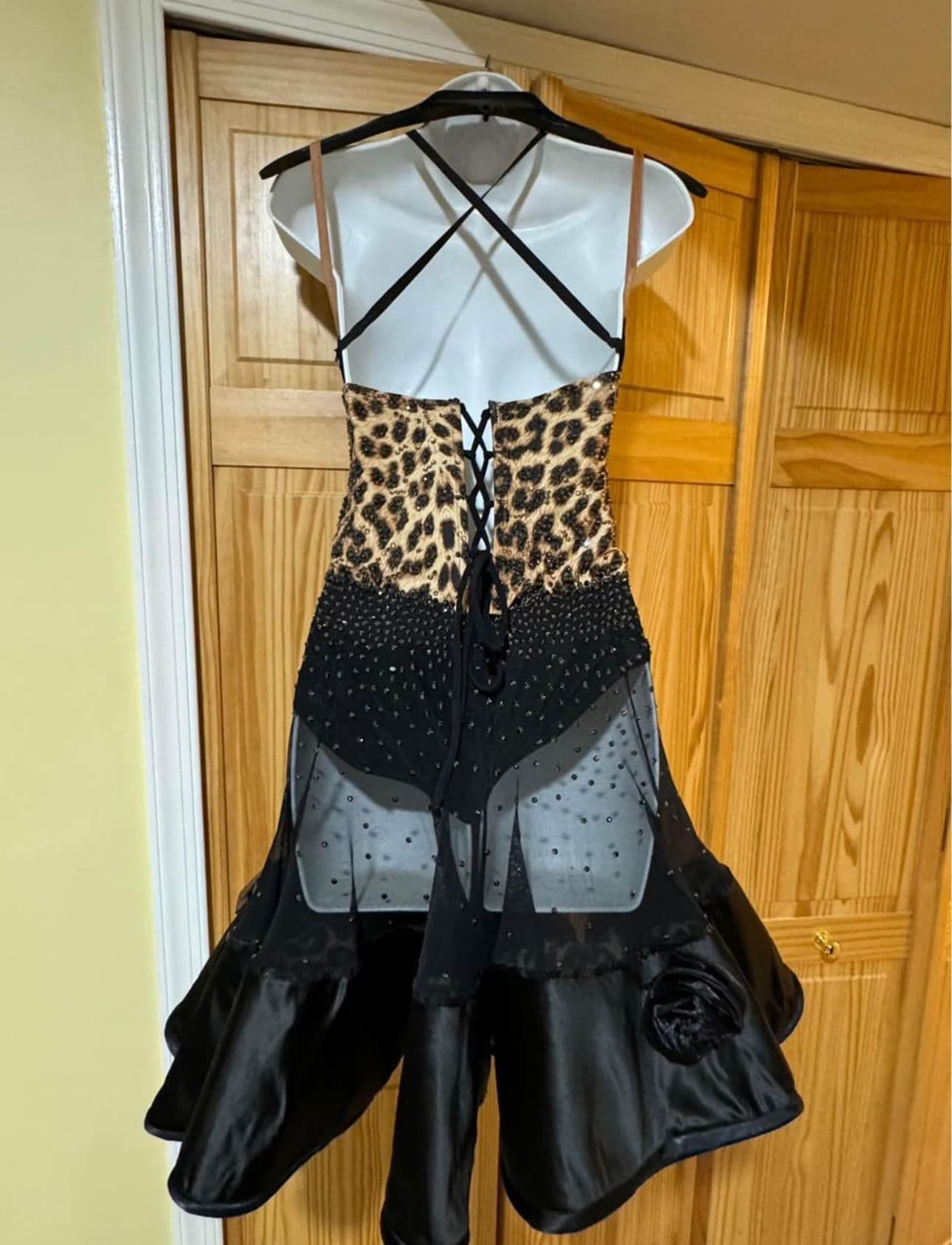 Black and Leopard Latin Dress with Swarovski Crystals by FB International - 5