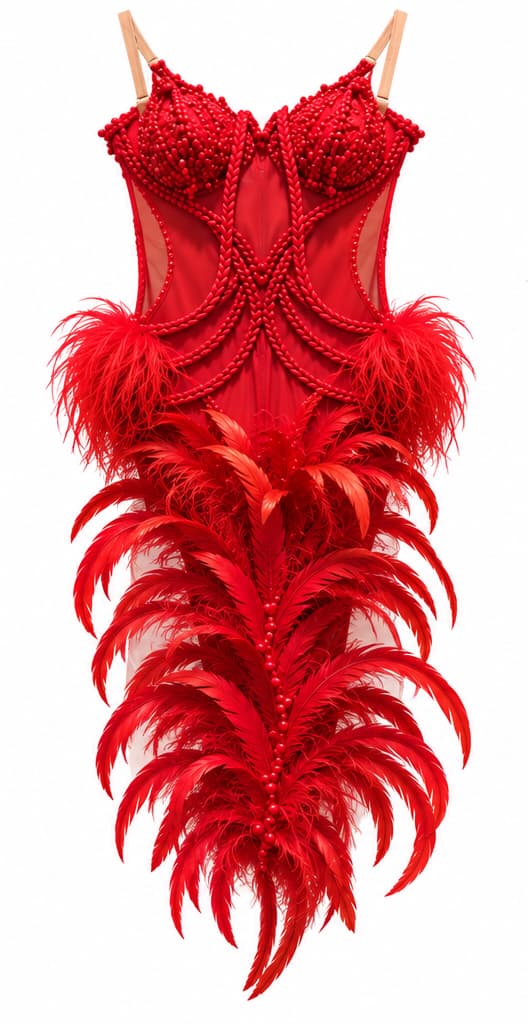 Red Latin Dress with Gloves, Earrings and Bracelets - 2