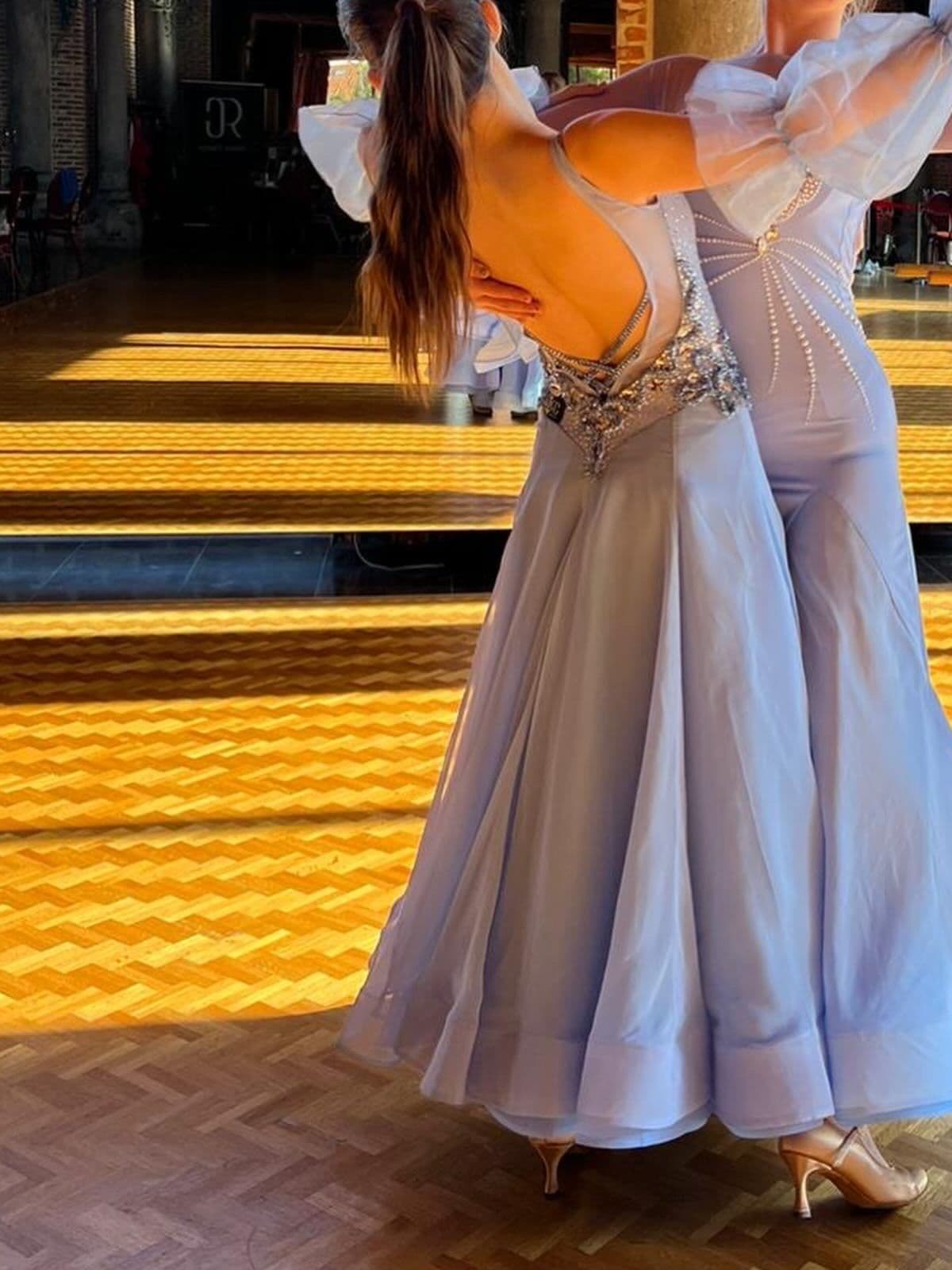 Blue Standard Dress with Swarovski Crystals and Mesh - 2