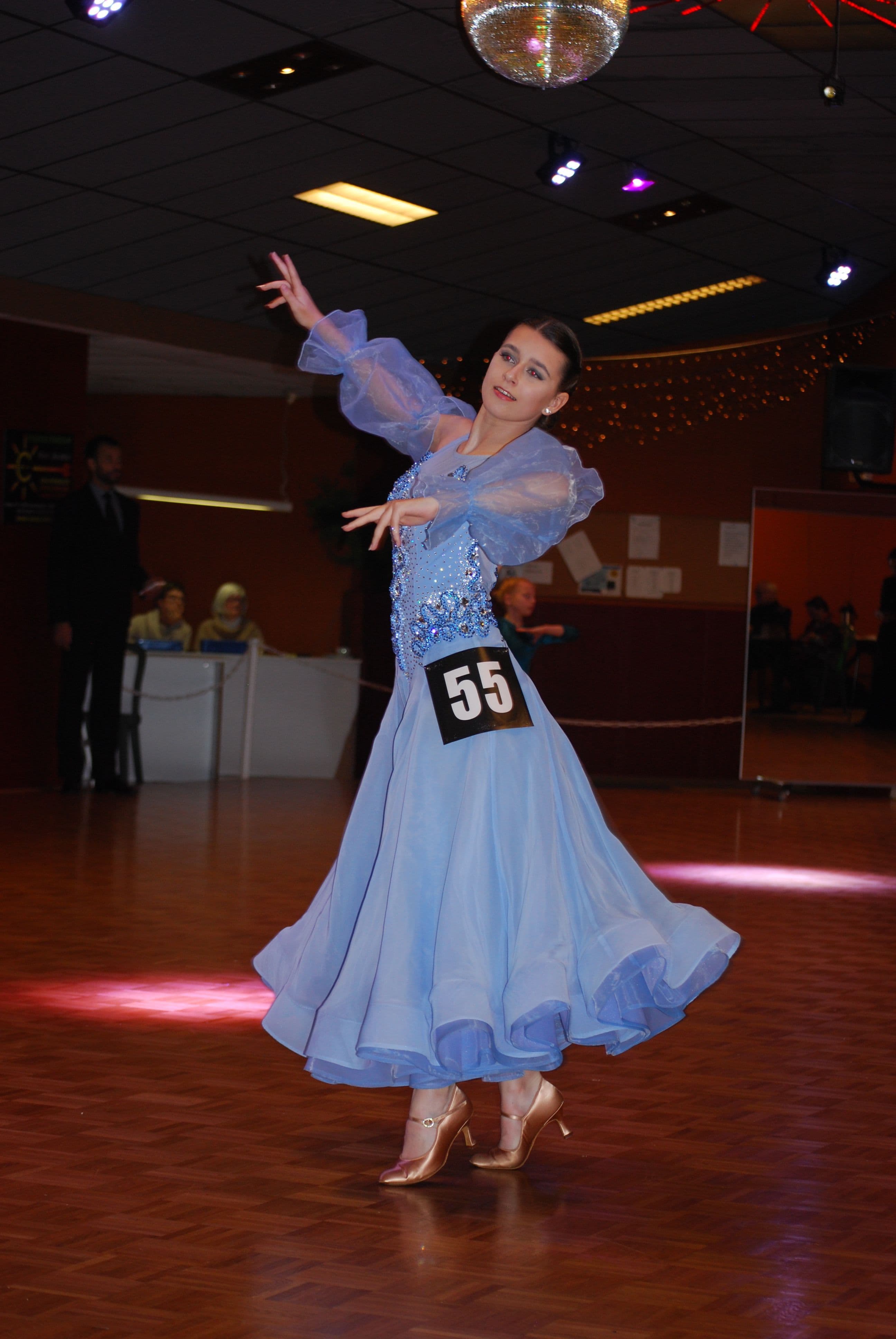 Blue Standard Dress with Swarovski Crystals and Mesh - 1