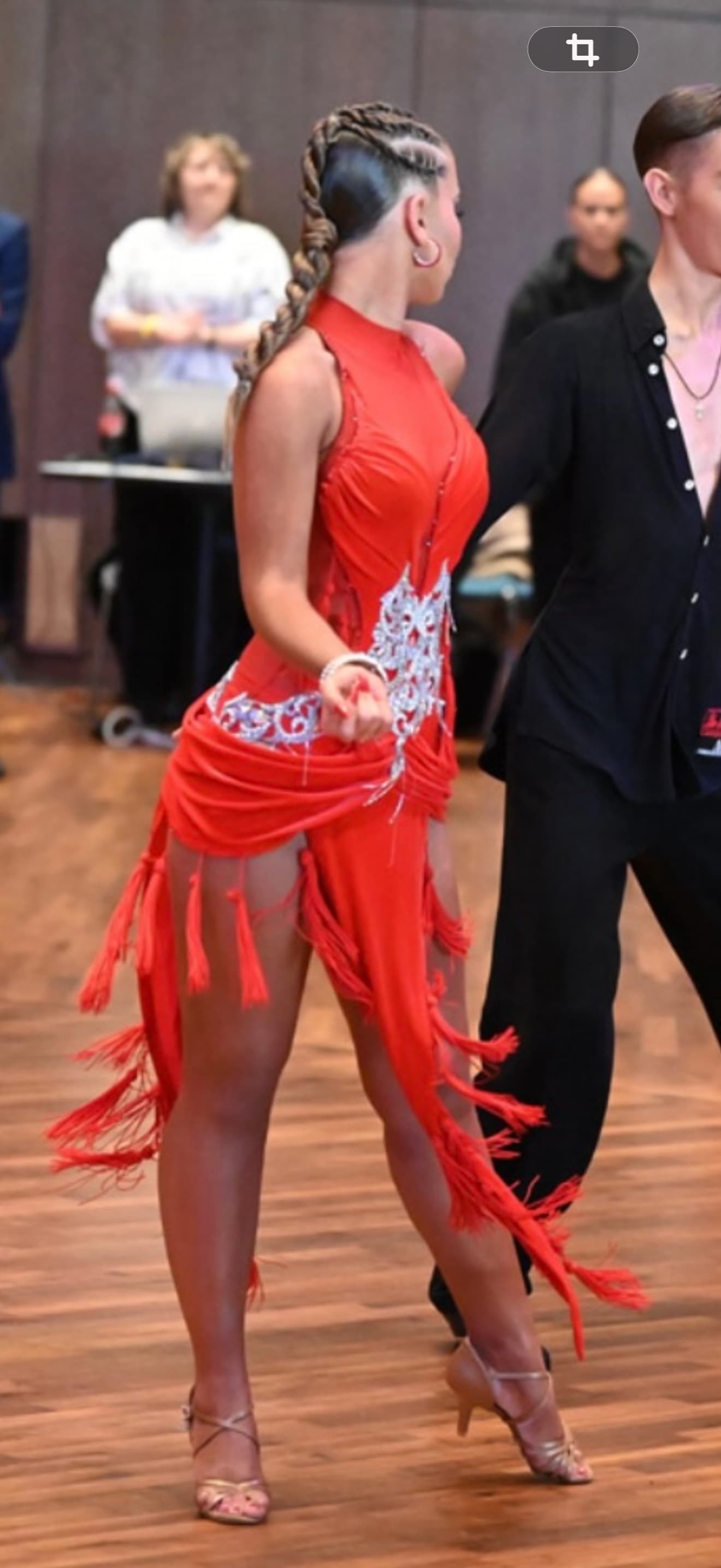 Red Latin Dress with Swarovski Crystals Details - 3