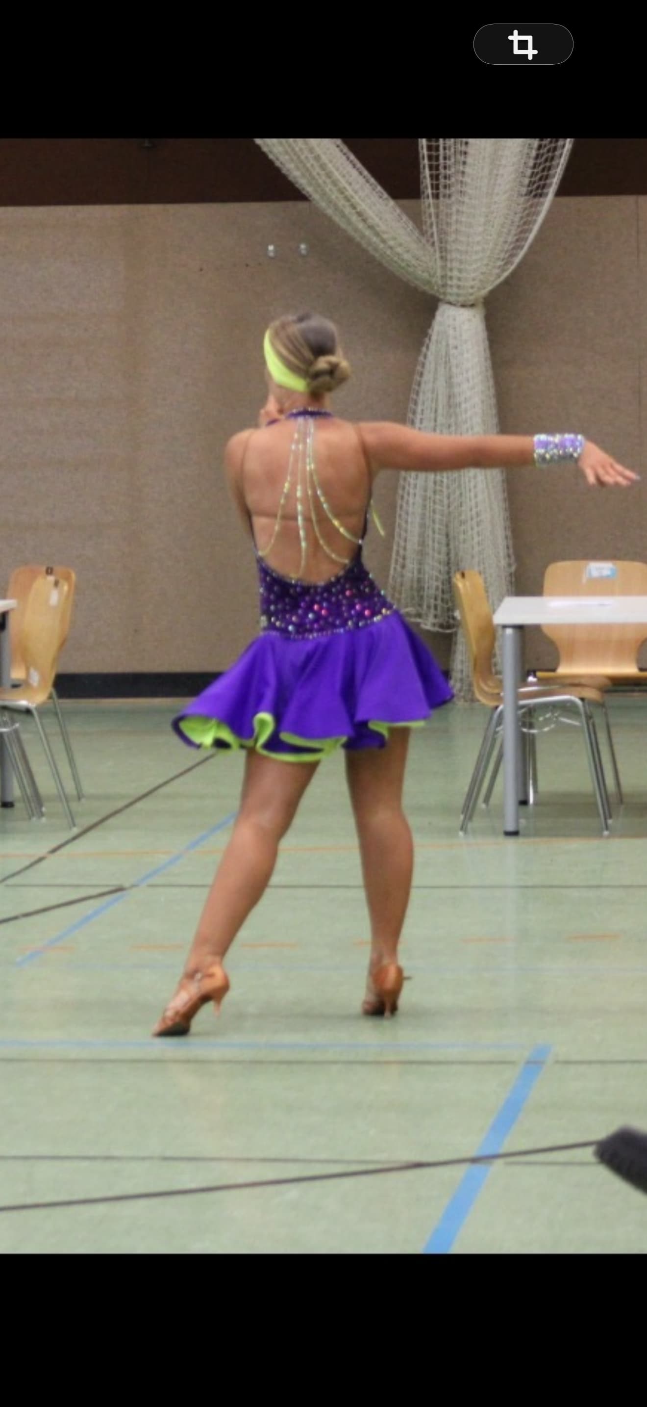 Purple and Neon Yellow Latin Dress with Swarovski Crystals - 3